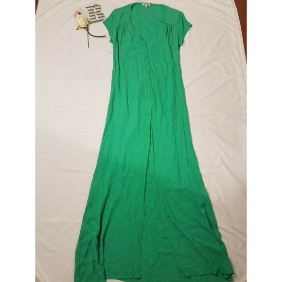 Flynn Skye Sz. S Eterie Maxi Dress Emerald Button Up Long Cut Out Back - Picture 3 of 8